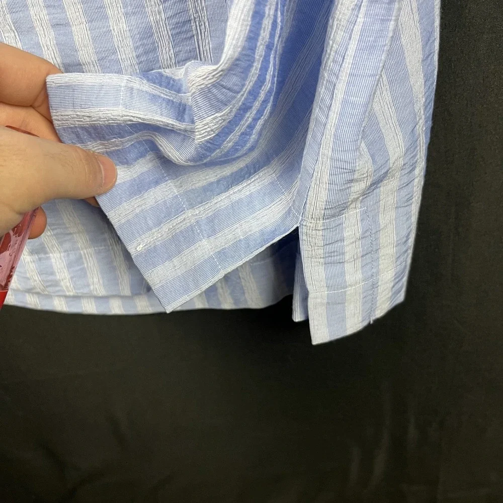 Ann Taylor Petite SP Blue White Striped Off The Shoulder Bardot Blouse Viscose - Picture 4 of 9